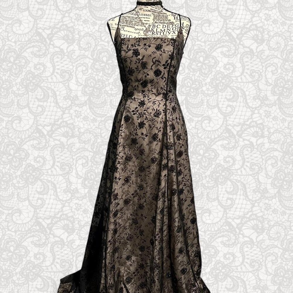 Morgan & Co. Beige and black Vintage Prom Dress S/M
